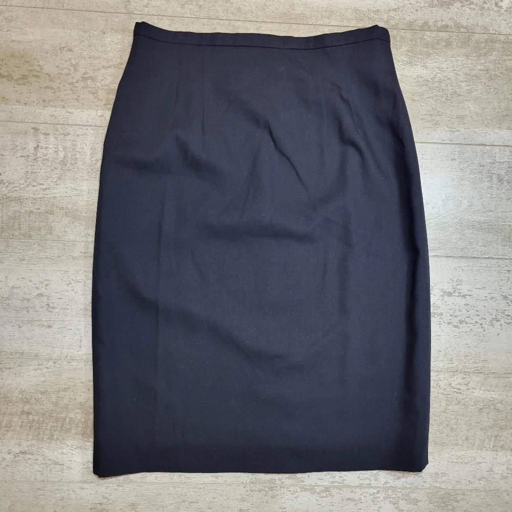 Laurel by Escada Navy Blue Wool Pencil Skirt